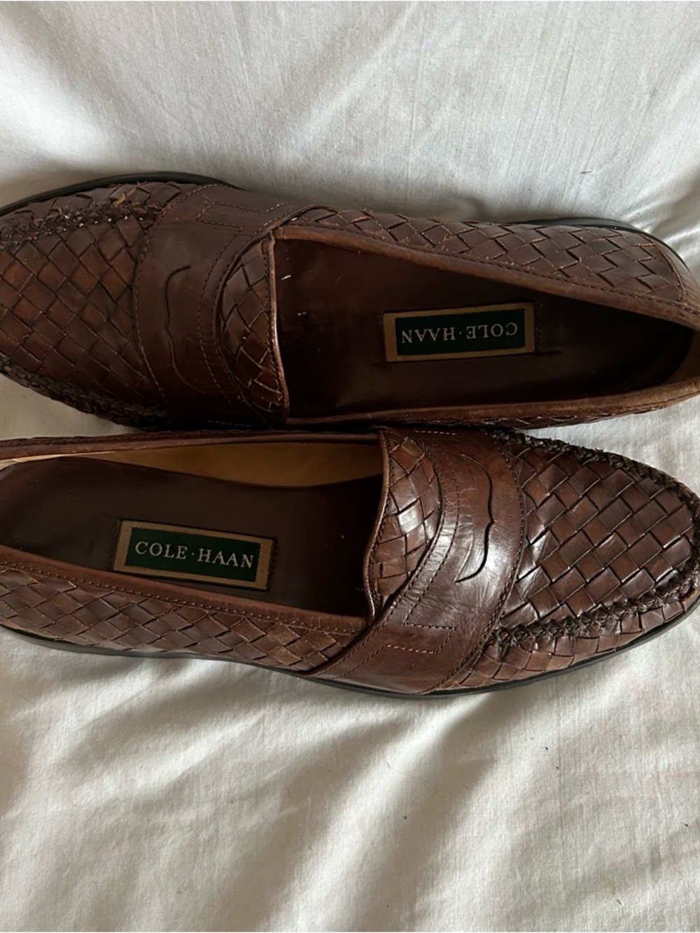Bragano By COLE HAAN Woven Slip-On Brown Leather Loafers Timeless Size 10.5M - Picture 6 of 9